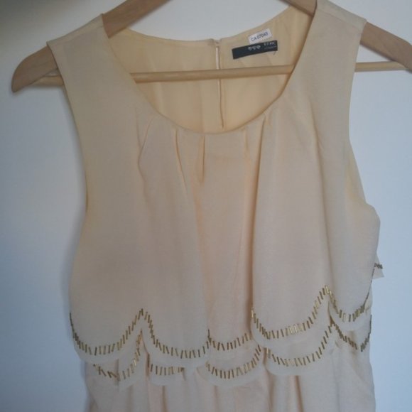 ⚡SALE⚡Ivory Shift Dress w/ Gold Beading - Picture 9 of 12